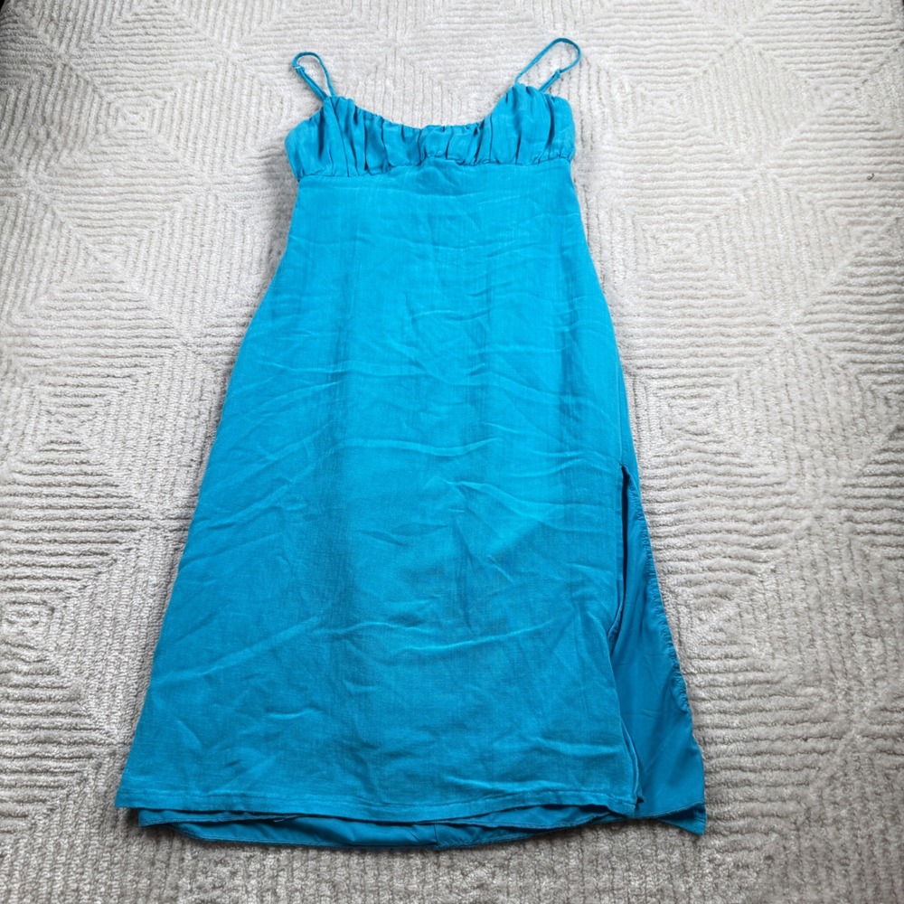 Lulus Midi Dress Women's Small Blue Smocked Milkmaid Beachy Brunch Coastal Beach